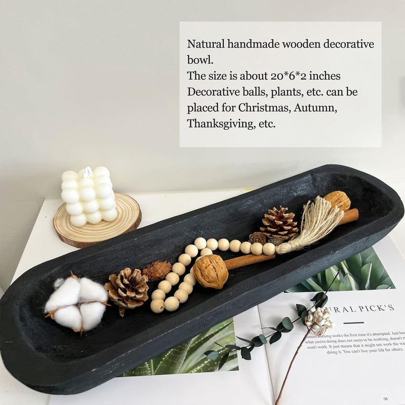 BEDAZE Wooden Dough Bowls Decorative，Rustic Bread Long Bowls Decor Wood Tray, Hand Carved For Table Centerpiece Decor, Home Decor (20 * 6 * 2 inch Black) - Image 4